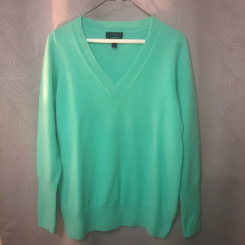 J. Crew 100% Cashmere Sweater- Aqua green Sz M